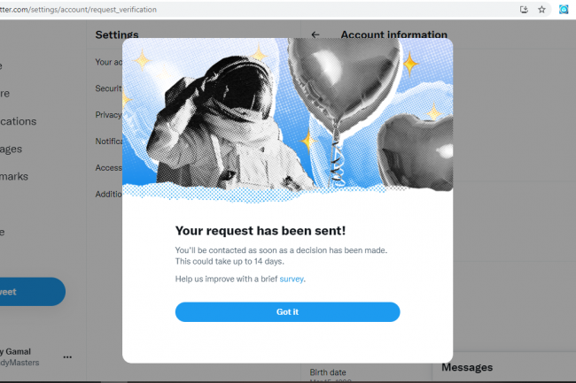 Twitter let accounts to request a verification badge